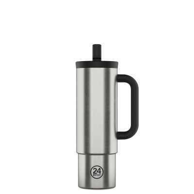 24BOTTLES Straw Cup 800ml rozsdamentes acél bögre szívószállal, Brushed Steel