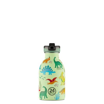 24BOTTLES Kids Urban 250ml rozsdamentes acél kulacs szívószálas kupakkal, Jurassic Friends
