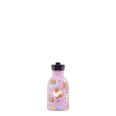 24BOTTLES Kids Urban 250ml rozsdamentes acél kulacs szívószálas kupakkal, Meow Friends