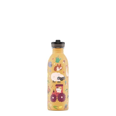 24BOTTLES Kids Urban 500ml rozsdamentes acél kulacs szívószálas kupakkal, Farm Friends