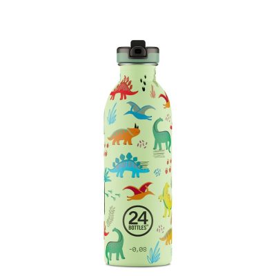 24BOTTLES Kids Urban 500ml rozsdamentes acél kulacs szívószálas kupakkal, Jurassic Friends
