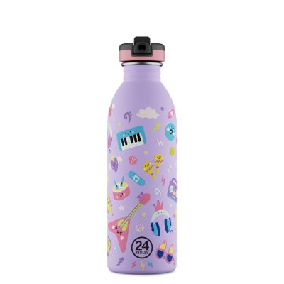 24BOTTLES Kids Urban 500ml rozsdamentes acél kulacs szívószálas kupakkal, Music Friends