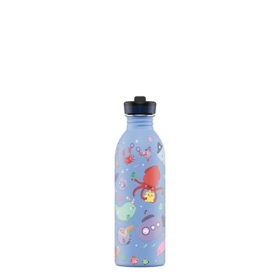 24BOTTLES Kids Urban 500ml rozsdamentes acél kulacs szívószálas kupakkal, Ocean Friends