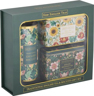 NET "Hímzett Virágmintás" Ajándékcsomag (2x40 filter tea + Gyömbéres keksz 200g) 360g