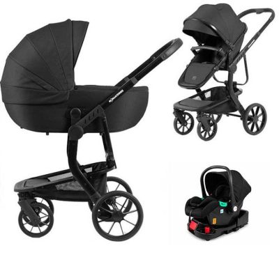 Mama Kiddies® Icon 4 az 1-ben multifunkciós babakocsi kiegészítőkkel fekete színben ISOFIX talppal + Ajándék