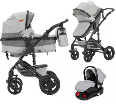 Mama Kiddies® Evening Star Black Edition 4 az 1-ben multifunkciós babakocsi kiegészítőkkel szürke színben ISOFIX talppal + Ajándék