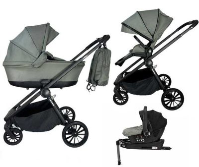 Mama Kiddies® Unique 4 az 1-ben multifunkciós babakocsi kiegészítőkkel zöld színben ISOFIX talppal + Ajándék