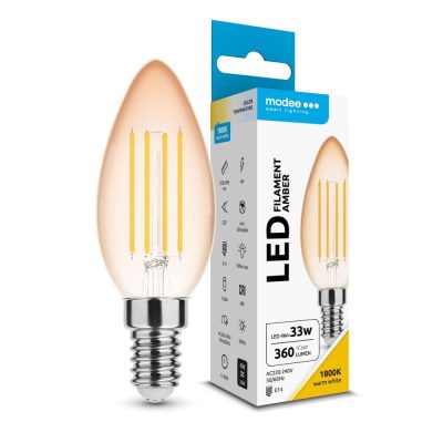 Modee LED Filament Amber Candle C35 4W E14 320° 1800K ,360 lumen