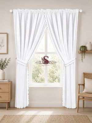 LISIN DS230 fehér készfüggöny fekete szegéllyel – 400 × 250 cm