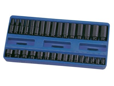 Légkulcsfej készlet, metrikus, hosszú és normál, 3/8", 32 darabos