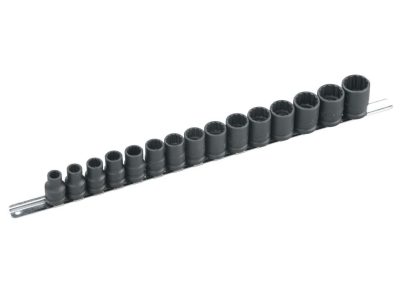 Légkulcsfej készlet, metrikus, vékonyított, 1/2", 15 darabos
