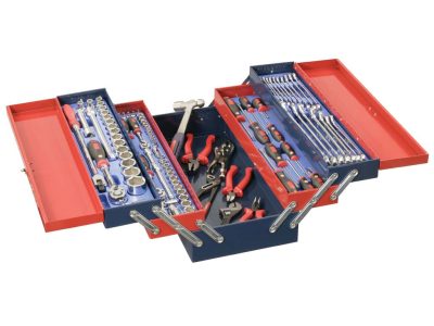 Hordozható szerszámos láda + szerszámok, metrikus, 1/4", 3/8", 1/2", 110 darabos