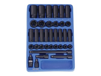 Légkulcsfej készlet, metrikus, hosszú és normál, 1/2", 35 darabos