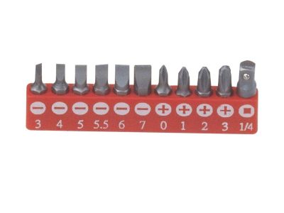 Bit készlet, lapos és csillagfejű 1/4", 11 darabos