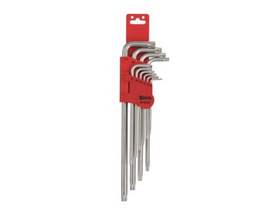 T-torx (lyukas) kulcs készlet, L-alakú, hosszú, 10 darabos