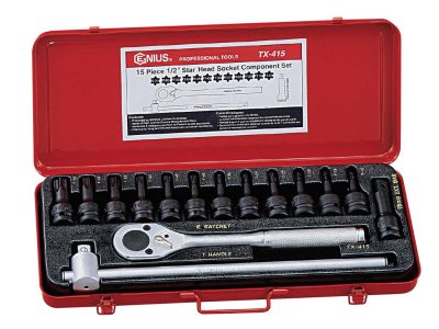 Légkulcsfej készlet, T-torx (külső) 1/2", 15 darabos 