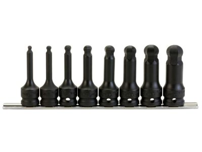 Légkulcsfej készlet, imbusz, metrikus 1/2", hosszú, gömbvégű, 8 darabos
