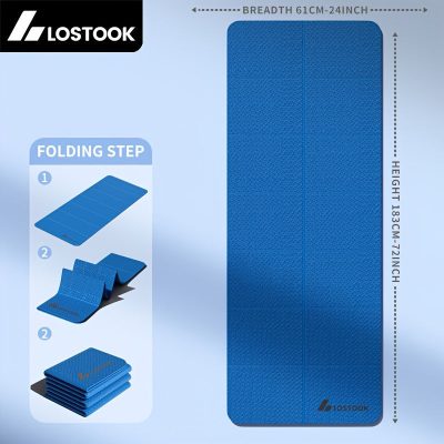 Elveszett Foldable Jóga Szőnyeg, TPE Anyag, Csúszásmentes, Vízálló, Könnyű, Egyszínű, Szürke/Lila/Kék, Jógához, Pilateshez, Fitnesz Edzéshez Kék