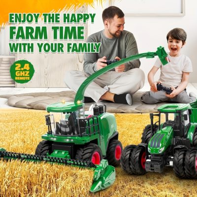 RC Traktor Kombájnnal és Világítással – 1:24 Méretarány, Tartós ABS, Akkumulátoros Traktor Játék
