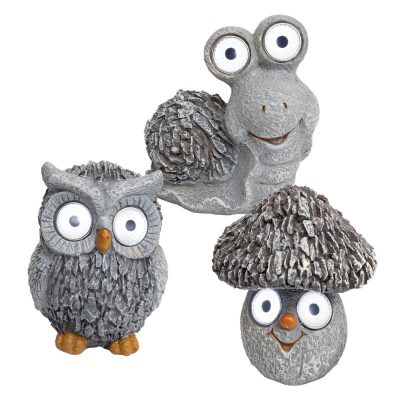 Home MX 639 3 db napelemes kerti lámpa, gomba / bagoly / csiga, fehér LED, automatikus, akkumulátoros