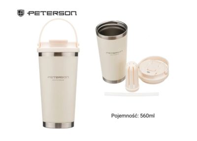 Peterson termosz bögre ecrü 560 ml – rozsdamentes acél utazóbögre szívószállal és fogantyúval