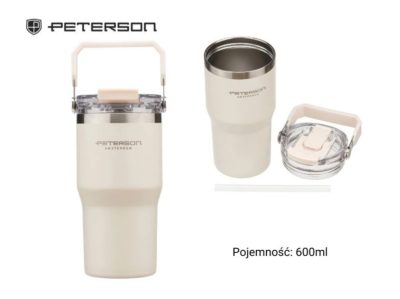Peterson termosz bögre ecrü 600 ml – rozsdamentes acél utazóbögre szívószállal és fogantyúval