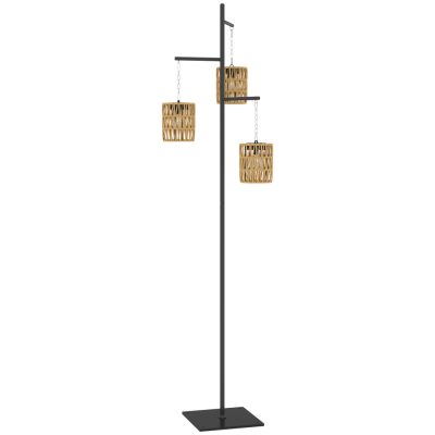 Napelemes rattan állólámpa 3 függesztett LED lámpával 178 cm Boho stílusú kültéri lámpa