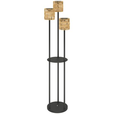 Napelemes állólámpa polyrattan búrával 3 fényforrásos kültéri lámpa beépített polccal, 144 cm