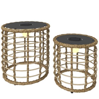 Napelemes rattan lámpa szett 2 db Boho kültéri LED lámpa és dekoratív asztal, IP44
