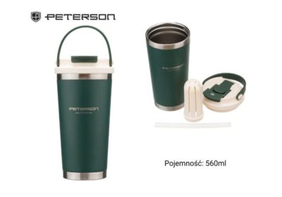 Peterson termosz bögre Zöld 560 ml – rozsdamentes acél utazóbögre szívószállal és fogantyúval