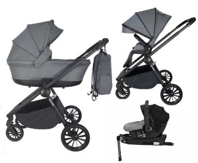 Mama Kiddies® Unique 4 az 1-ben multifunkciós babakocsi kiegészítőkkel graphite színben ISOFIX talppal + Ajándék