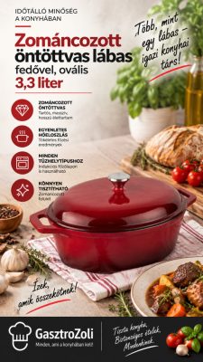 WAS Germany zománcozott öntöttvas ovális lábas fedővel – 29×21 cm, 3,3 l, piros