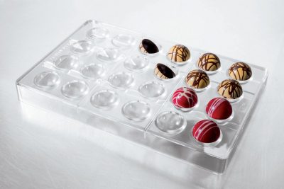 Bonbon félgömb csokoládéforma 30 mm átmérővel, BPA mentes, 24 fészkes, 275x175 mm, polikarbonát