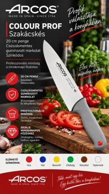 Arcos Colour Pro szakácskés 20 cm – NITRUM® penge, csúszásmentes markolat