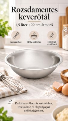 Keverőtál – 1,5 literes, rozsdamentes acél, 22 cm átmérővel