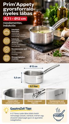 Prim'Appety gyorsforraló-nyeles lábas 0,7 l – Ø12 cm, rozsdamentes, indukciós