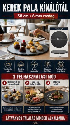Slate Line kerek pala kínálótál és sajttál Ø38 cm – 6 mm vastag, természetes pala