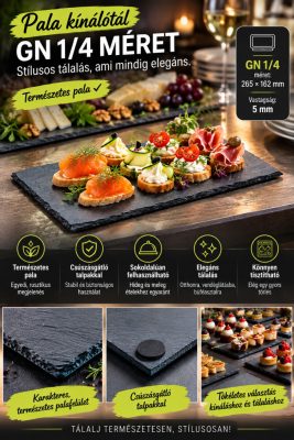 Slate Line pala kínálótál GN 1/4 – 264×162 mm, 5 mm vastag, természetes pala
