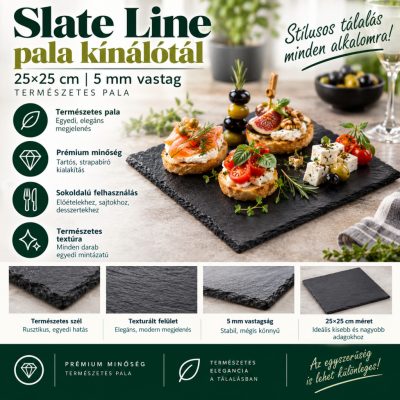 Slate Line pala kínálótál 25×25 cm – 5 mm vastag, természetes pala
