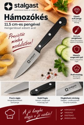 Hámozókés 11,5 cm-es hengerléssel edzett acél pengével