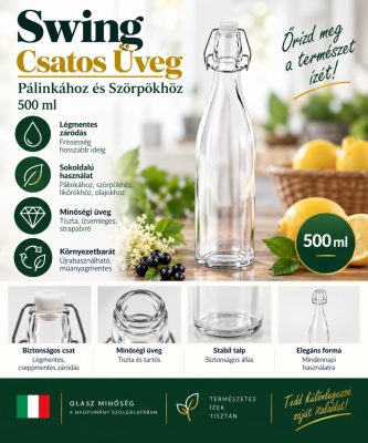 Swing Csatos Üveg Pálinkához és Szörpökhöz, Légmentes Záródás, 500 ml