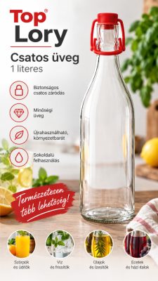 Cerve Top Lory csatos üvegpalack 1 liter – átlátszó üveg