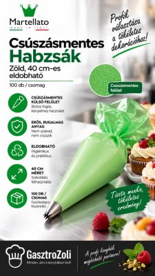 Csúszásmentes Habzsák, zöld, 40 cm-es eldobható, 100 db/csomag – Martellato