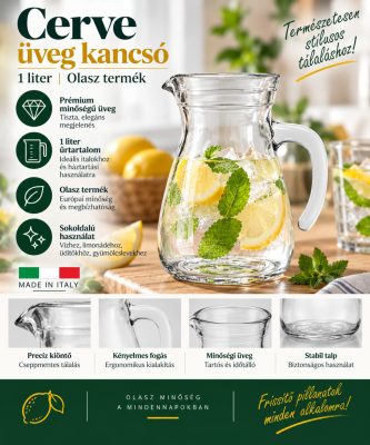 Cerve üveg kancsó, 1 liter - Olasz termék