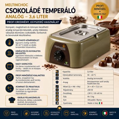 Martellato Meltinchoc MC101 analóg csokoládéolvasztó és hőntartó 3,6 l