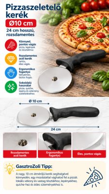 Pizzaszeletelő kerék Ø10 cm – 24 cm hosszú, rozsdamentes