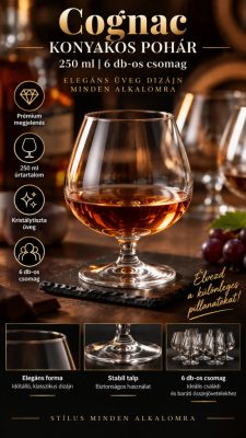 Cognac konyakos pohár 250 ml – üveg, 6 db-os csomag
