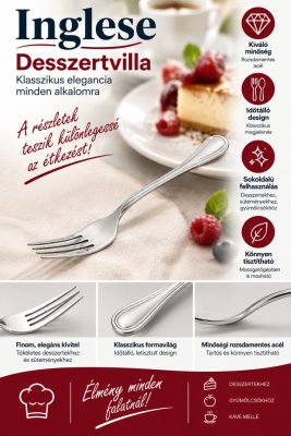 Inglese Rozsdamentes Desszertvilla Készlet, Klasszikus Inox, 6 db