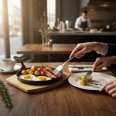 Tálaló serpenyő, 22 cm, öntöttvas, fa alátéttel- Német minőség