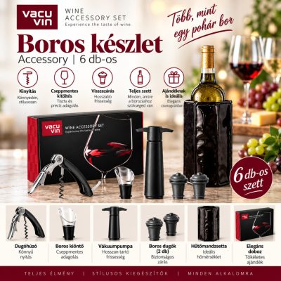Vacu Vin 6 részes boros kiegészítő készlet – hűtő, vákuumpumpa, dugóhúzó és kiöntő